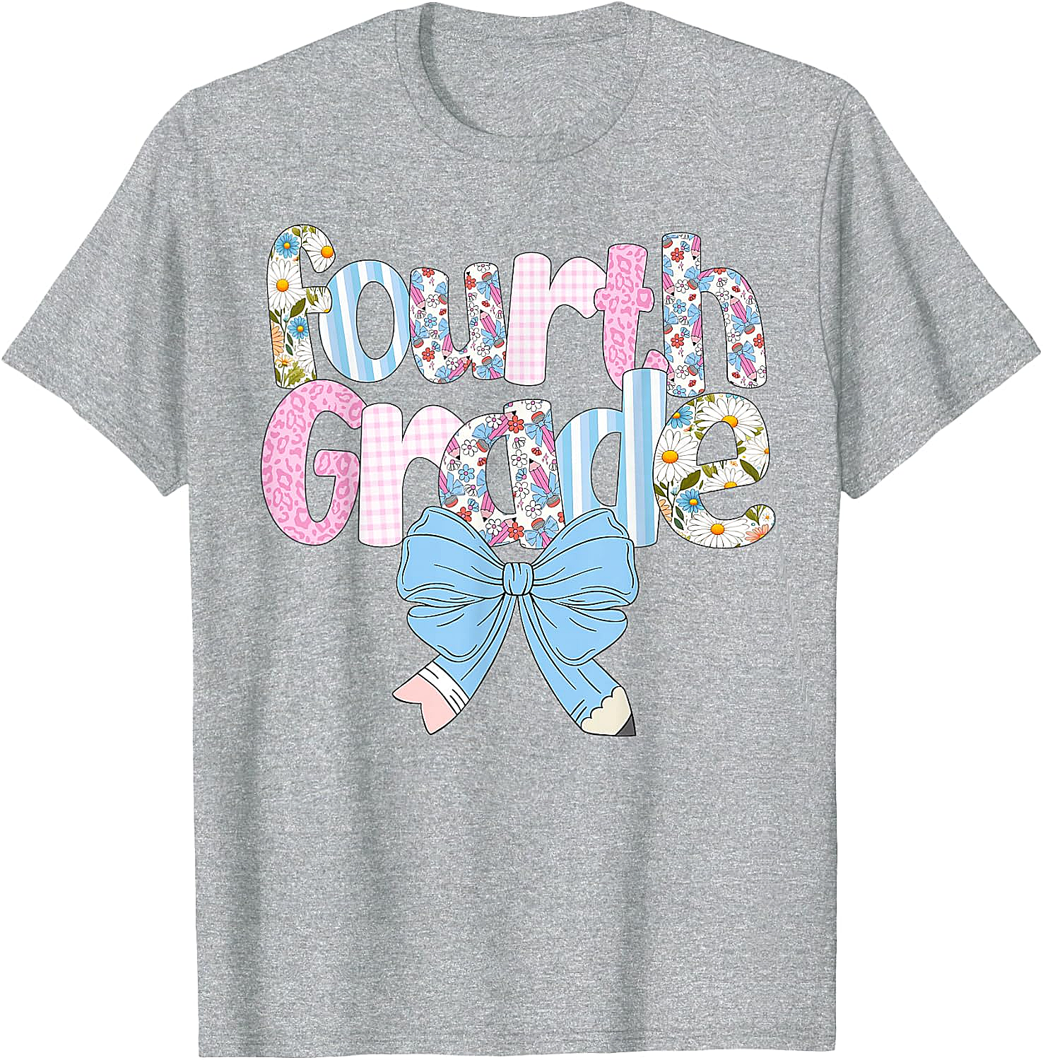  Preppy Fourth Grade Teacher Floral Bow T-Shirt