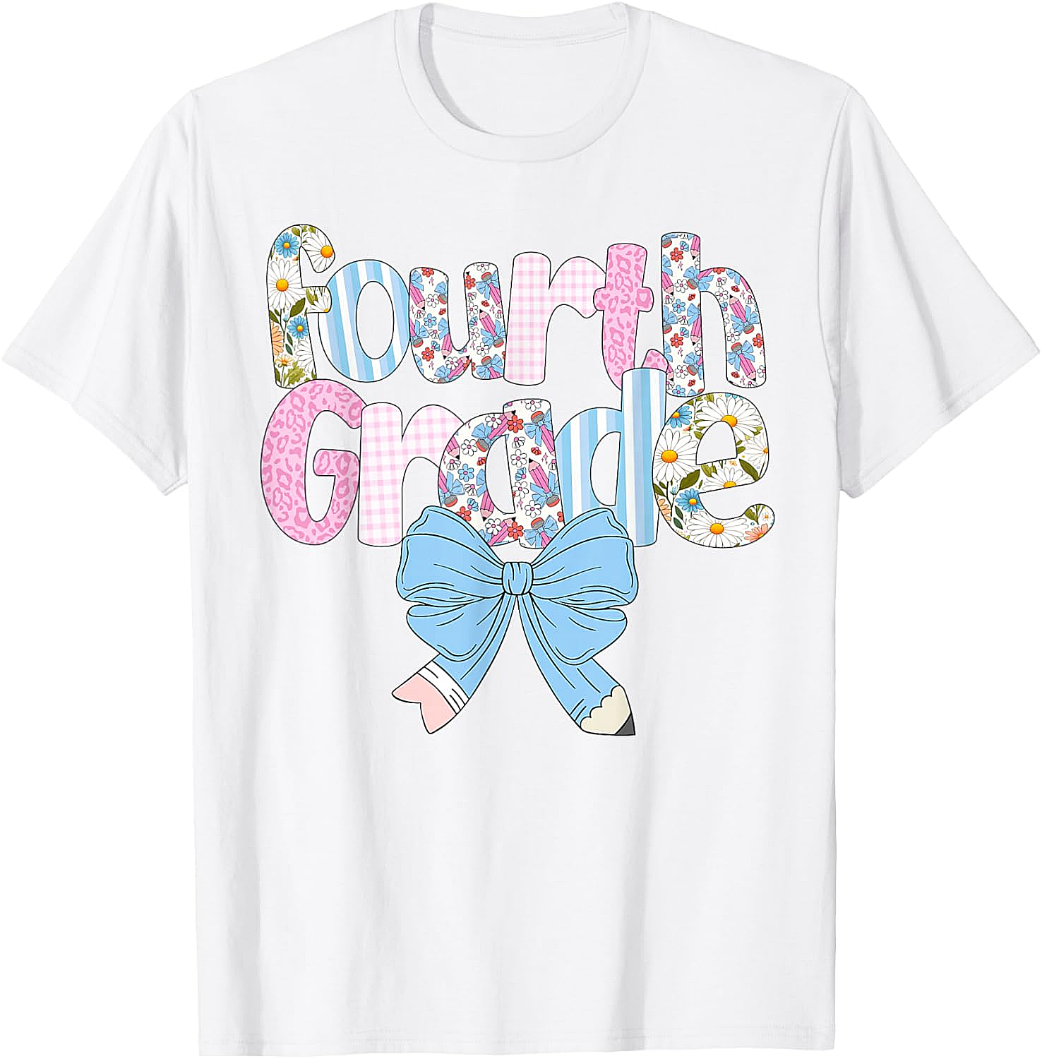 Preppy Fourth Grade Teacher Floral Bow T-Shirt