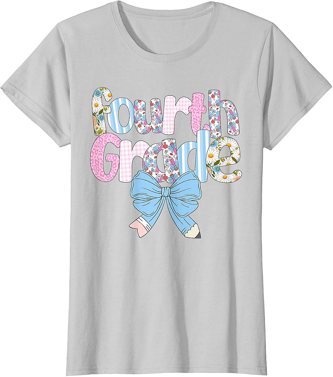  Preppy Fourth Grade Teacher Floral Bow T-Shirt