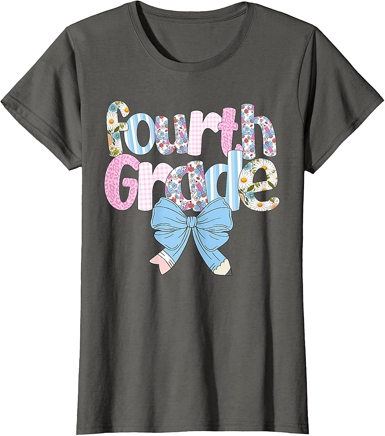  Preppy Fourth Grade Teacher Floral Bow T-Shirt