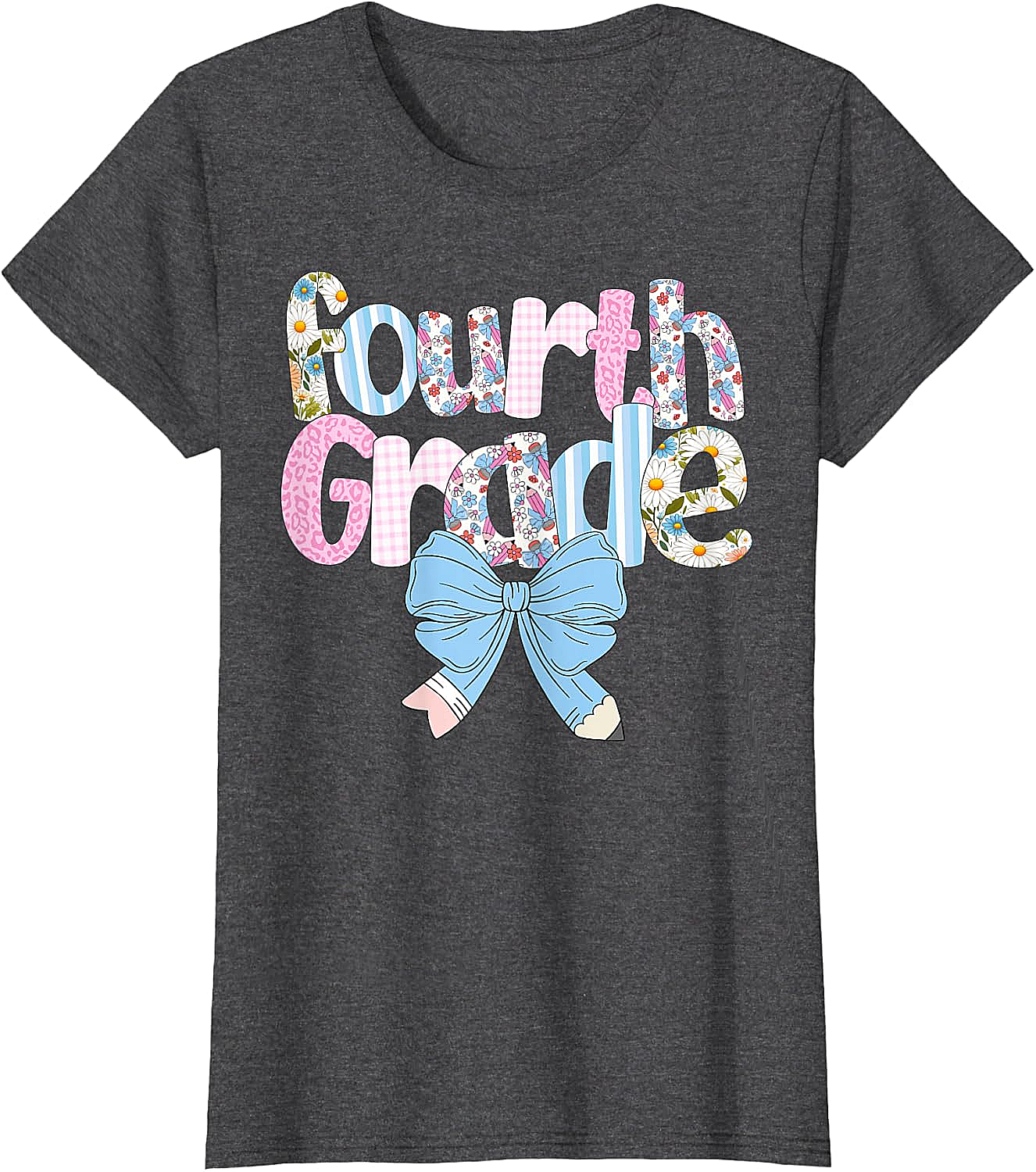  Preppy Fourth Grade Teacher Floral Bow T-Shirt