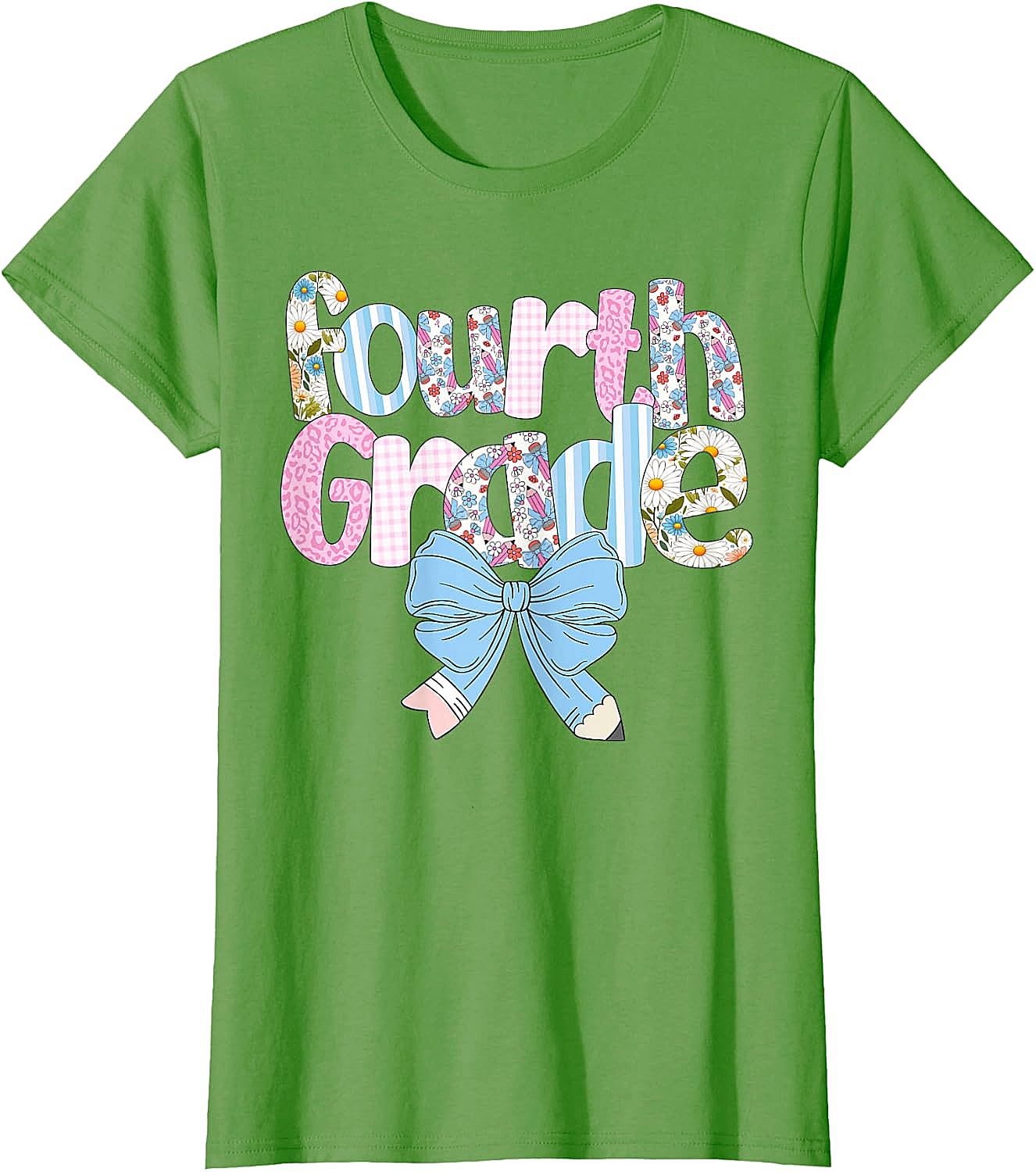  Preppy Fourth Grade Teacher Floral Bow T-Shirt