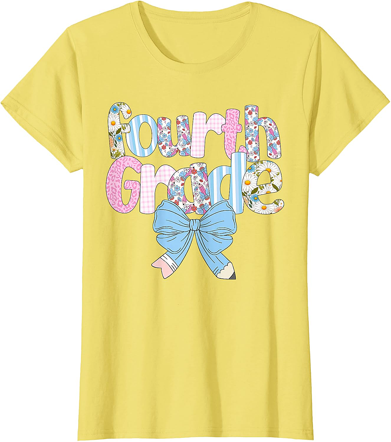  Preppy Fourth Grade Teacher Floral Bow T-Shirt