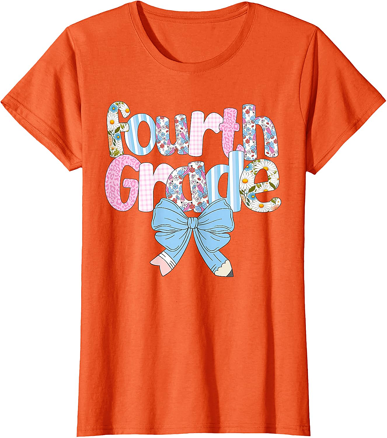  Preppy Fourth Grade Teacher Floral Bow T-Shirt