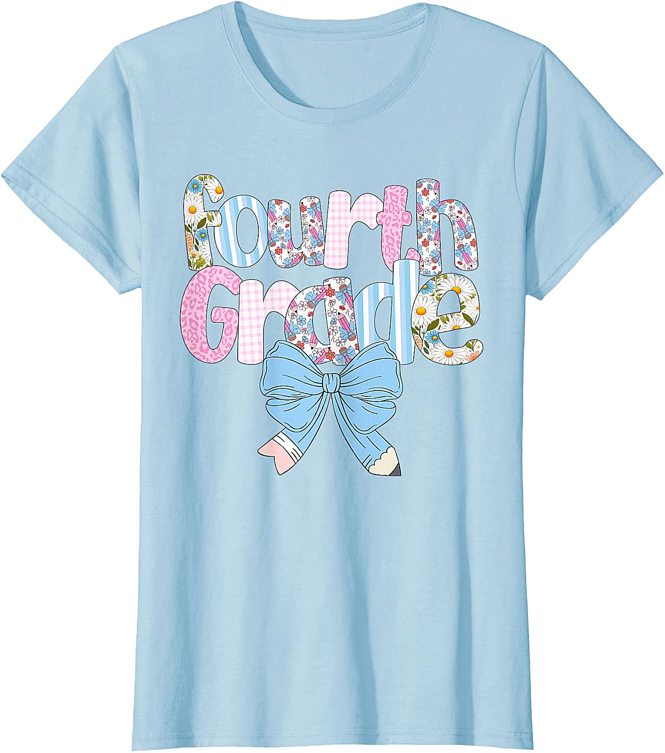  Preppy Fourth Grade Teacher Floral Bow T-Shirt
