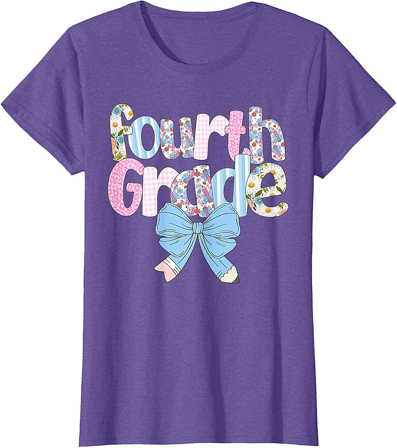  Preppy Fourth Grade Teacher Floral Bow T-Shirt