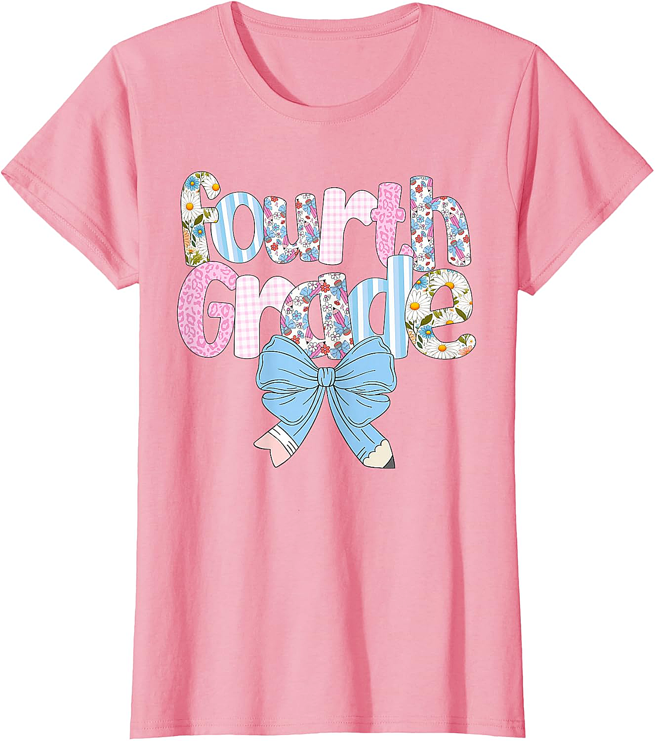  Preppy Fourth Grade Teacher Floral Bow T-Shirt