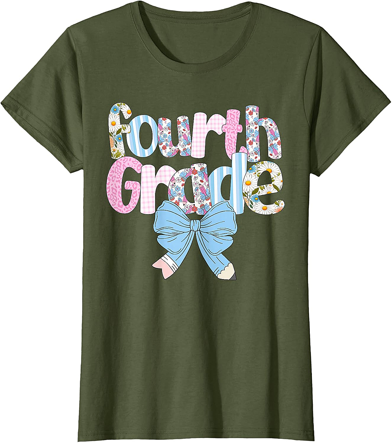  Preppy Fourth Grade Teacher Floral Bow T-Shirt