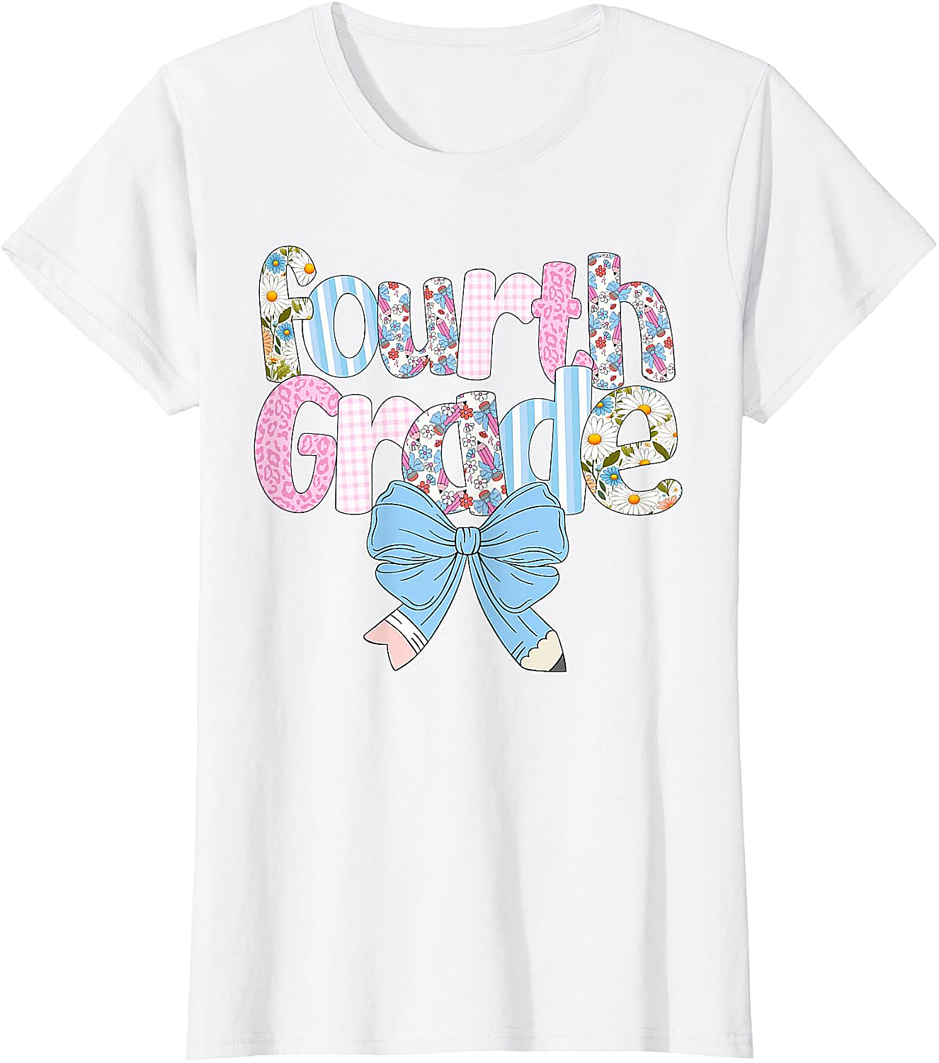  Preppy Fourth Grade Teacher Floral Bow T-Shirt