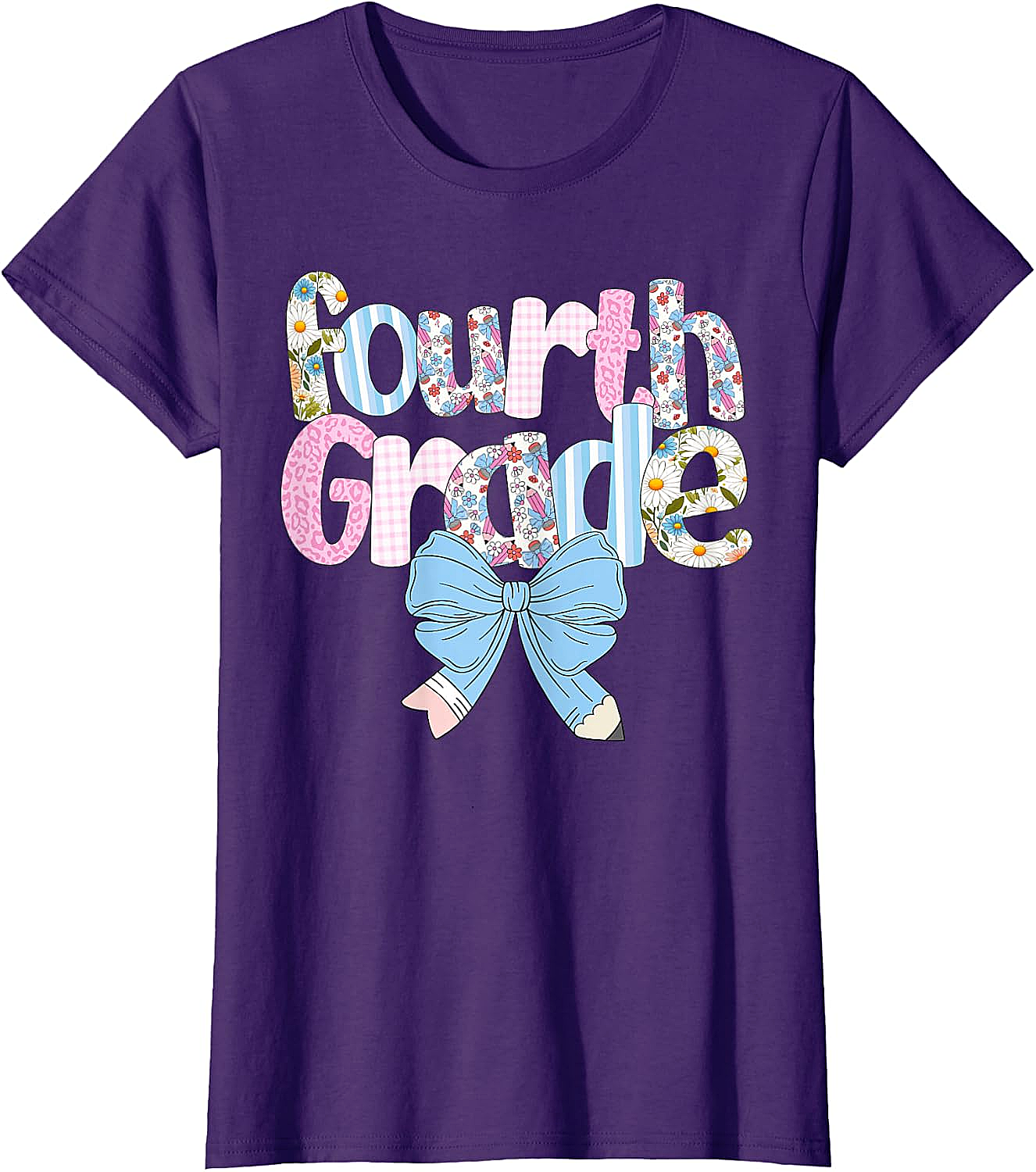  Preppy Fourth Grade Teacher Floral Bow T-Shirt