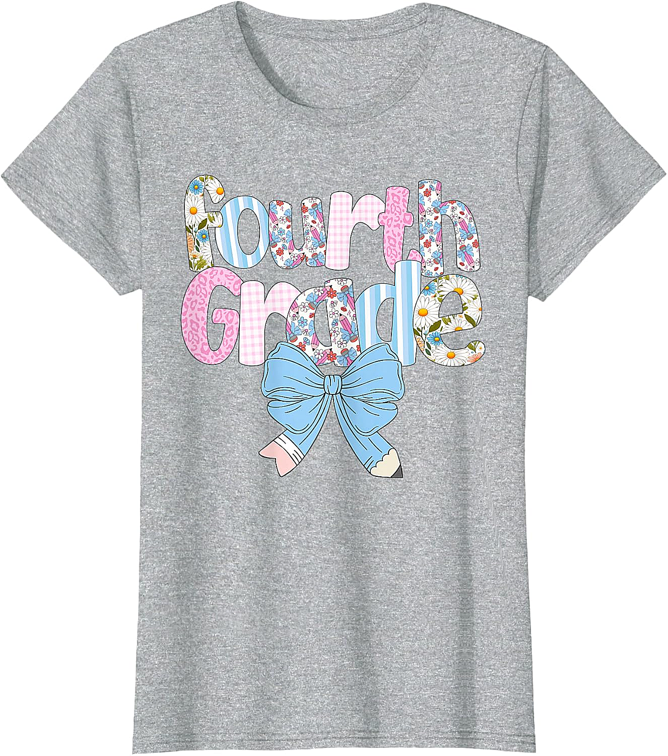  Preppy Fourth Grade Teacher Floral Bow T-Shirt