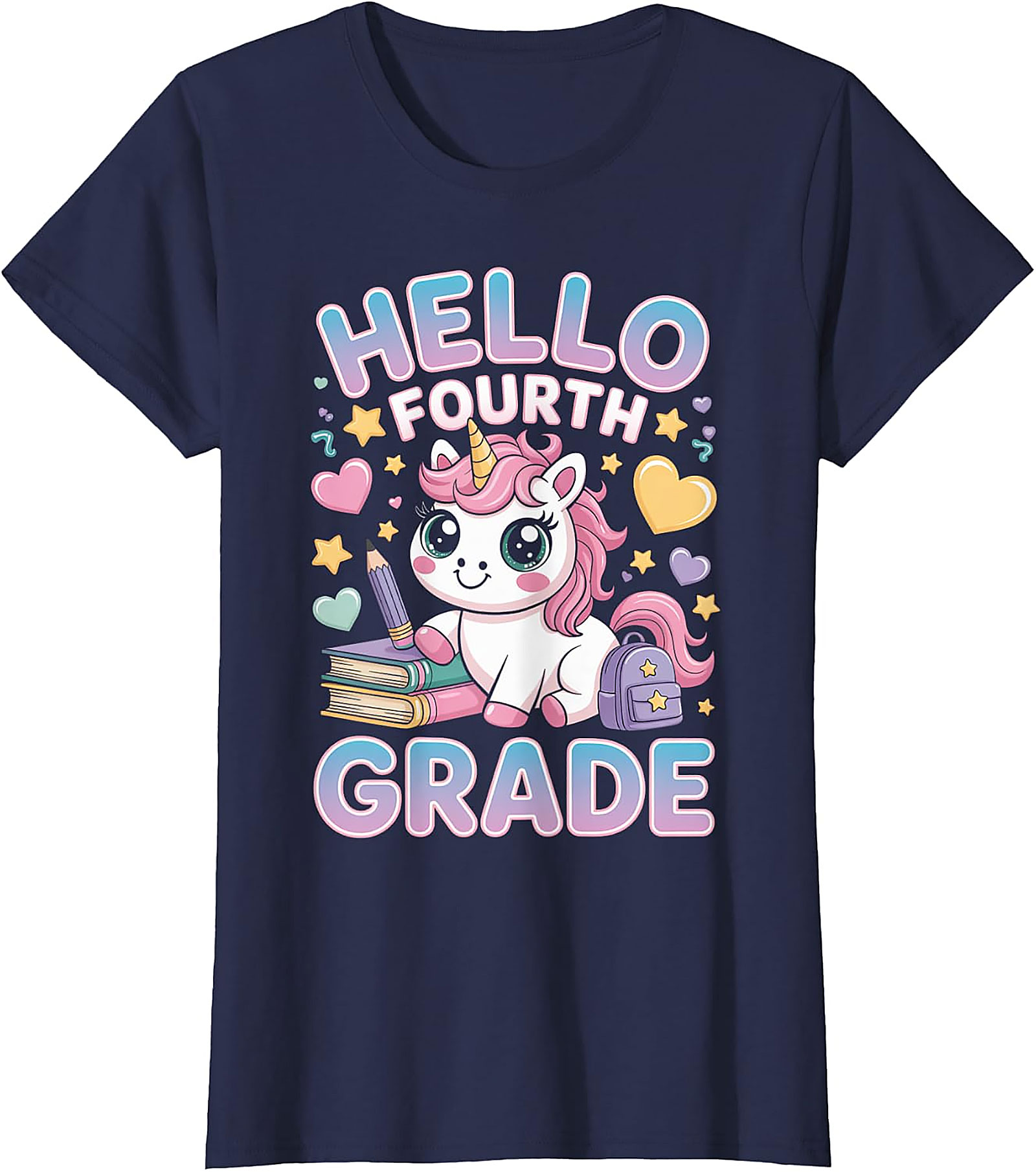 Hello Fourth Grade Unicorn T-Shirt | Cute Back to School Tee