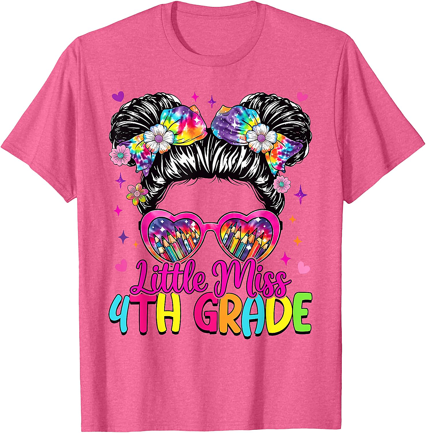  Little Miss 4th Grade Messy Bun T-Shirt Back to School Tee