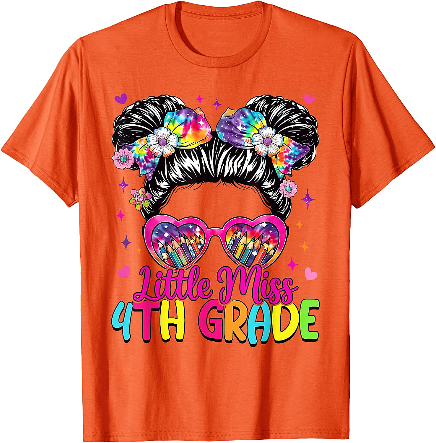  Little Miss 4th Grade Messy Bun T-Shirt Back to School Tee