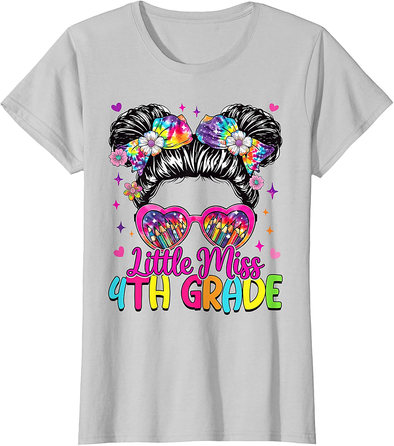  Little Miss 4th Grade Messy Bun T-Shirt Back to School Tee