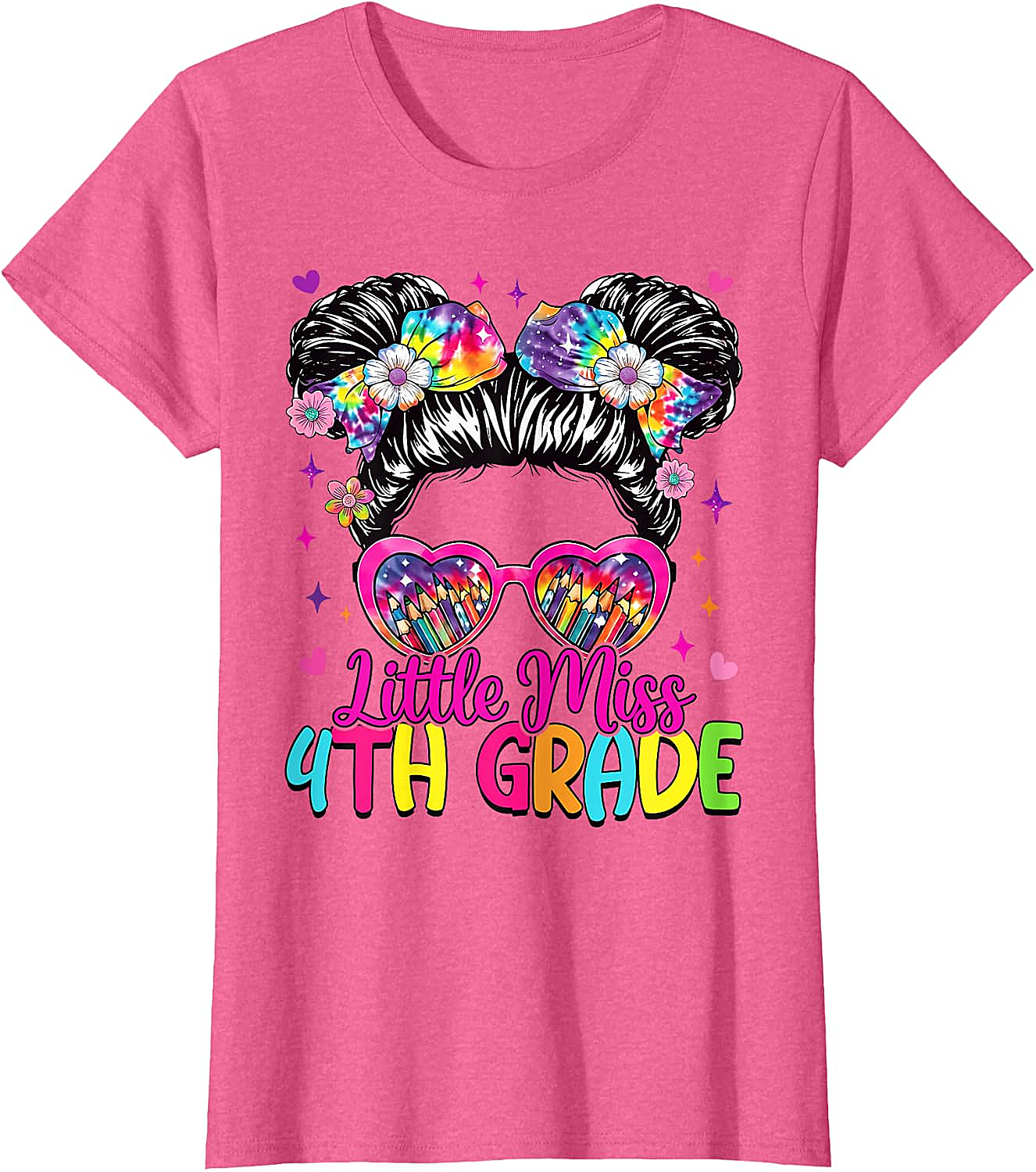  Little Miss 4th Grade Messy Bun T-Shirt Back to School Tee