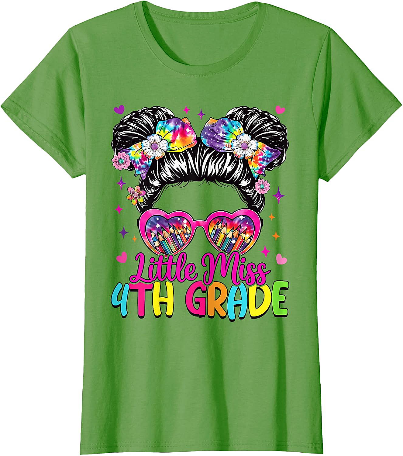  Little Miss 4th Grade Messy Bun T-Shirt Back to School Tee