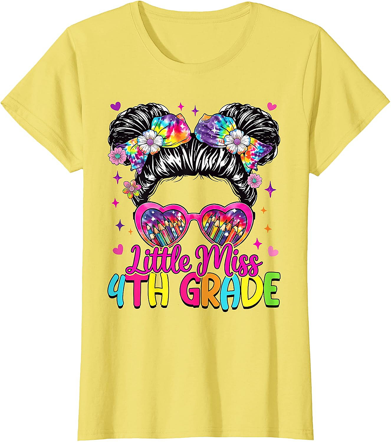  Little Miss 4th Grade Messy Bun T-Shirt Back to School Tee