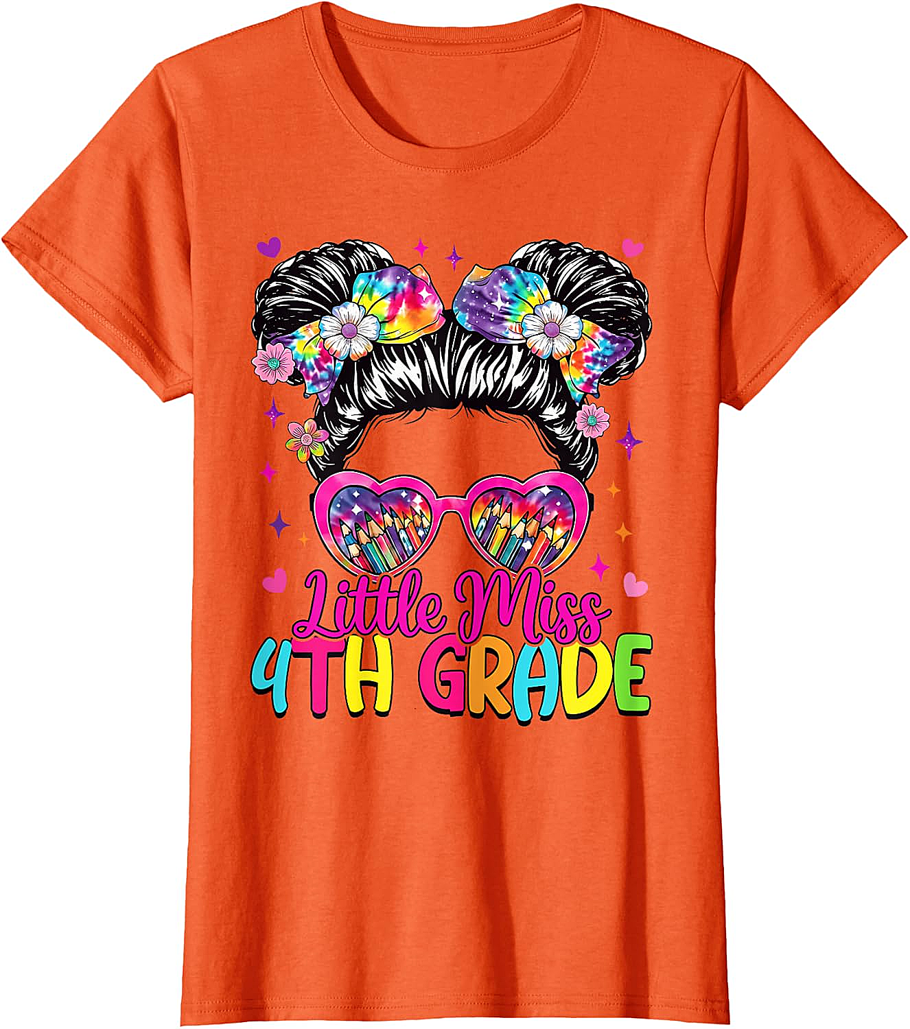  Little Miss 4th Grade Messy Bun T-Shirt Back to School Tee