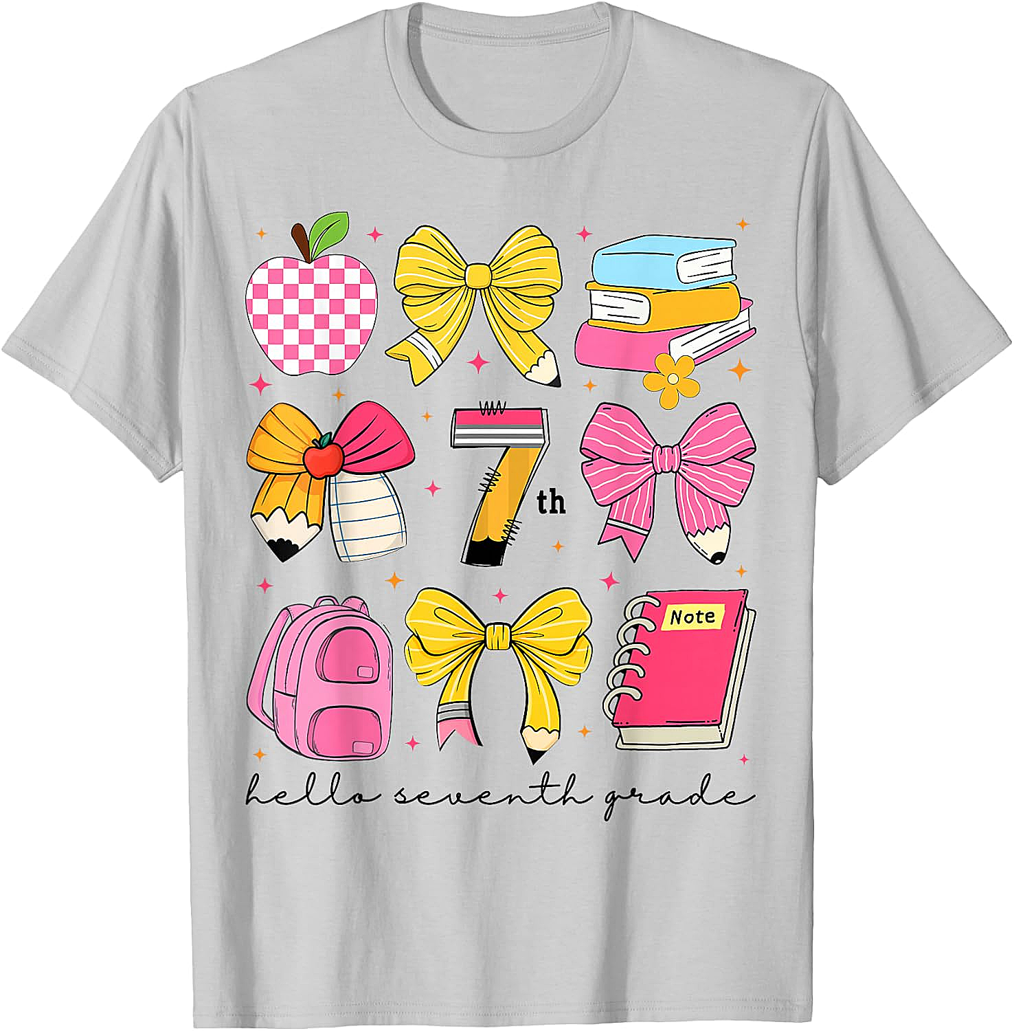 Hello 7th Grade Back to School Coquette Bow Girls T-Shirt