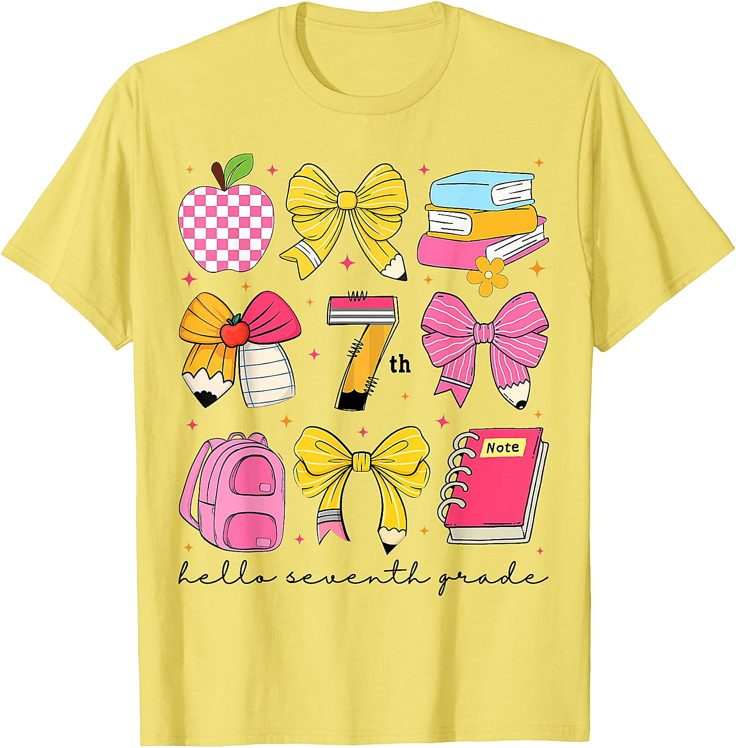 Hello 7th Grade Back to School Coquette Bow Girls T-Shirt