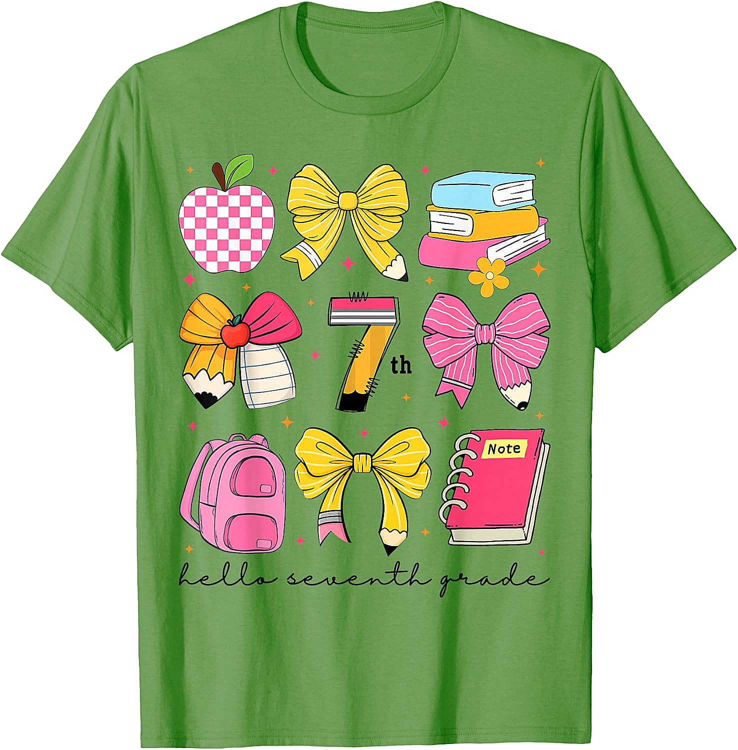 Hello 7th Grade Back to School Coquette Bow Girls T-Shirt