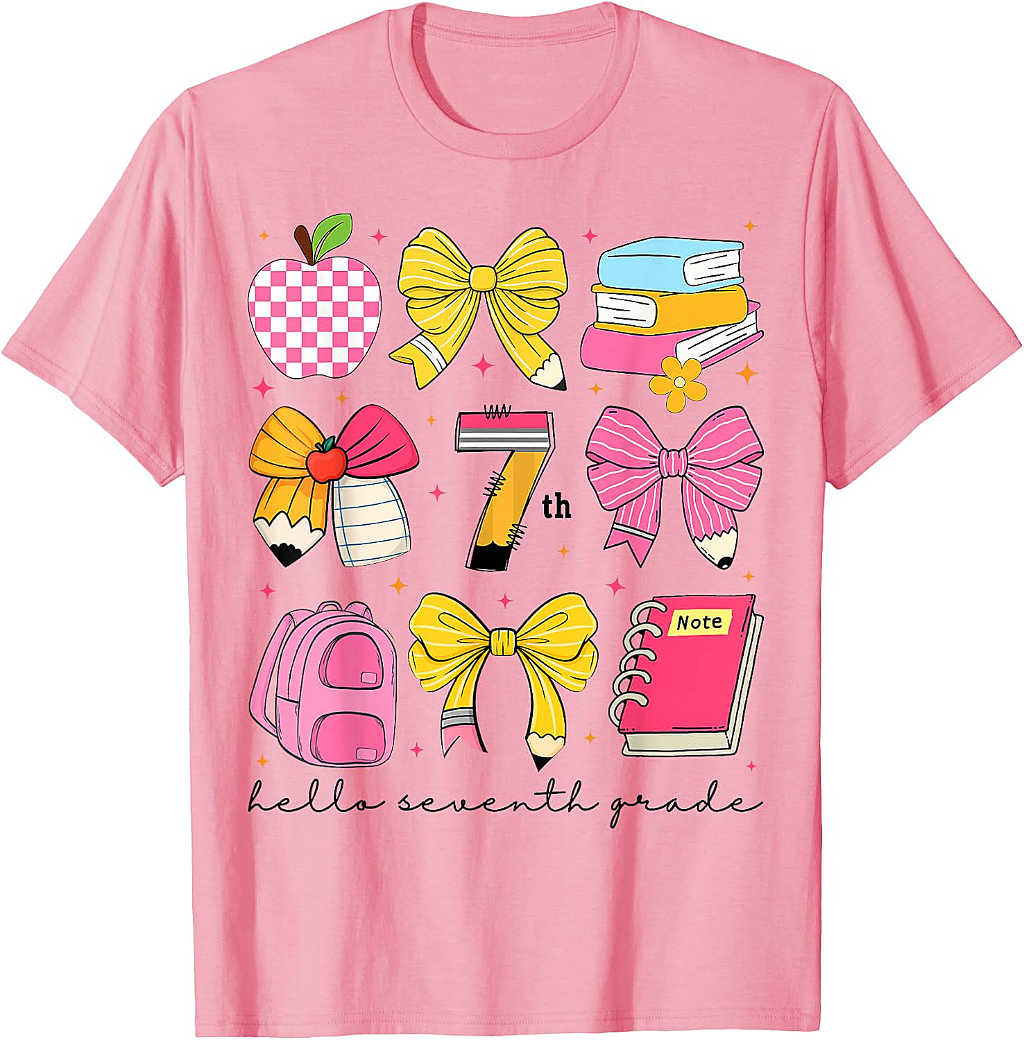Hello 7th Grade Back to School Coquette Bow Girls T-Shirt