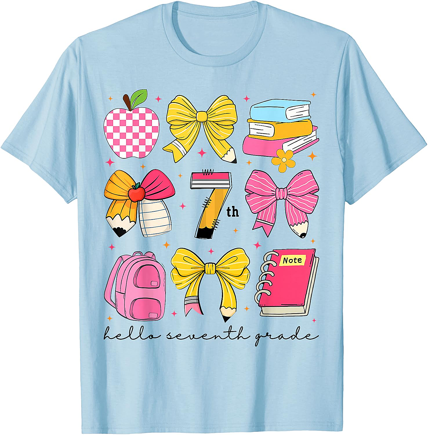 Hello 7th Grade Back to School Coquette Bow Girls T-Shirt