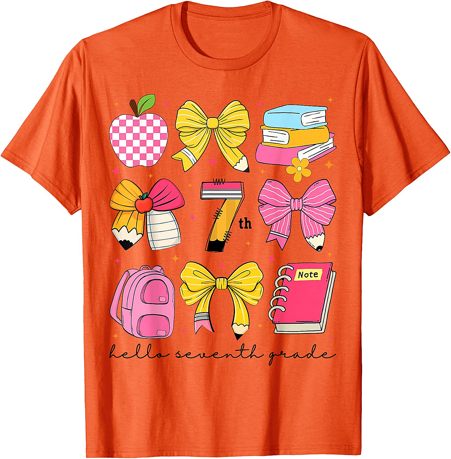 Hello 7th Grade Back to School Coquette Bow Girls T-Shirt