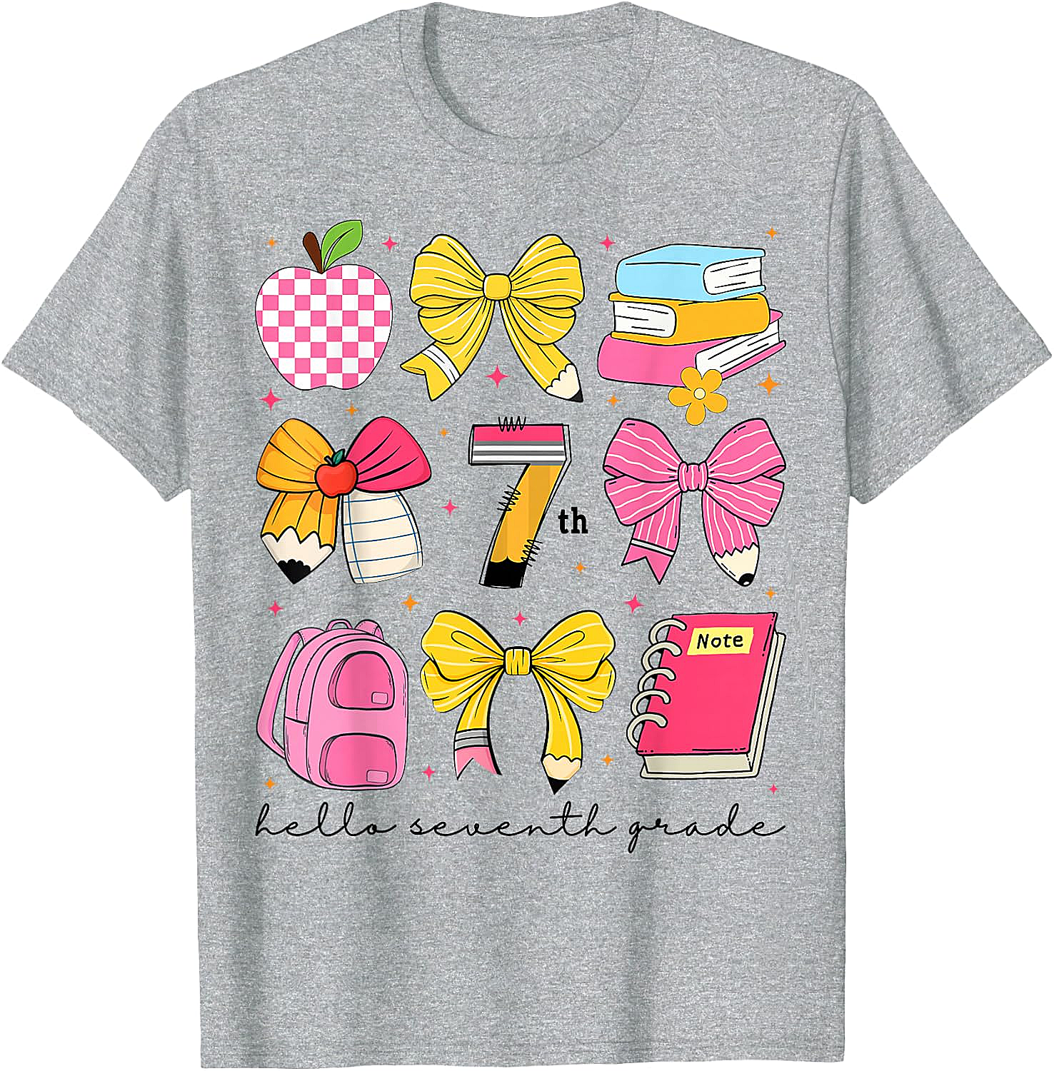 Hello 7th Grade Back to School Coquette Bow Girls T-Shirt