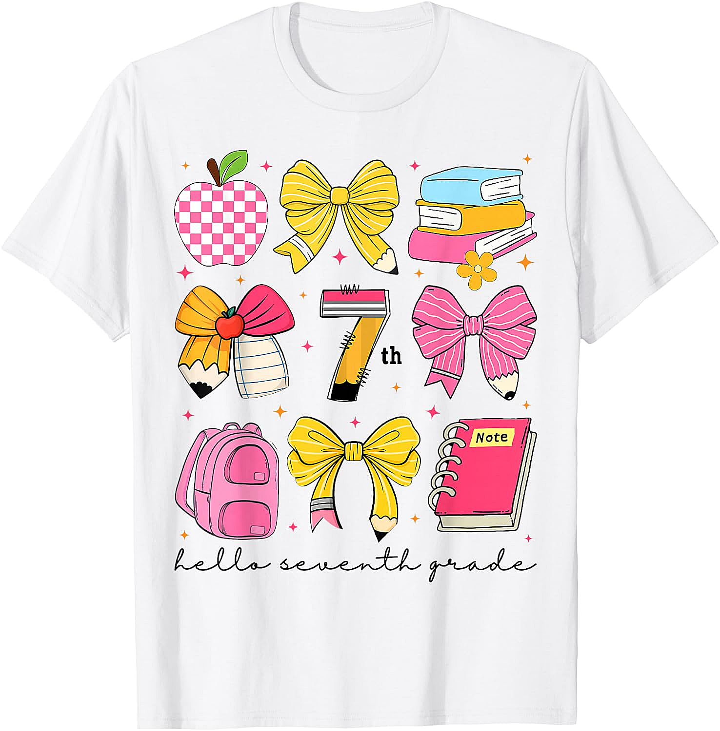 Hello 7th Grade Back to School Coquette Bow Girls T-Shirt