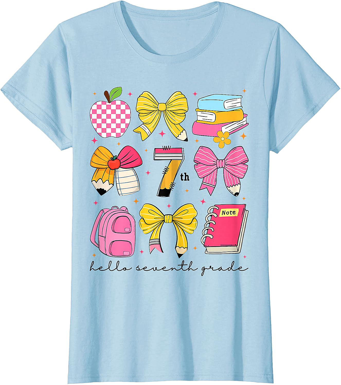 Hello 7th Grade Back to School Coquette Bow Girls T-Shirt