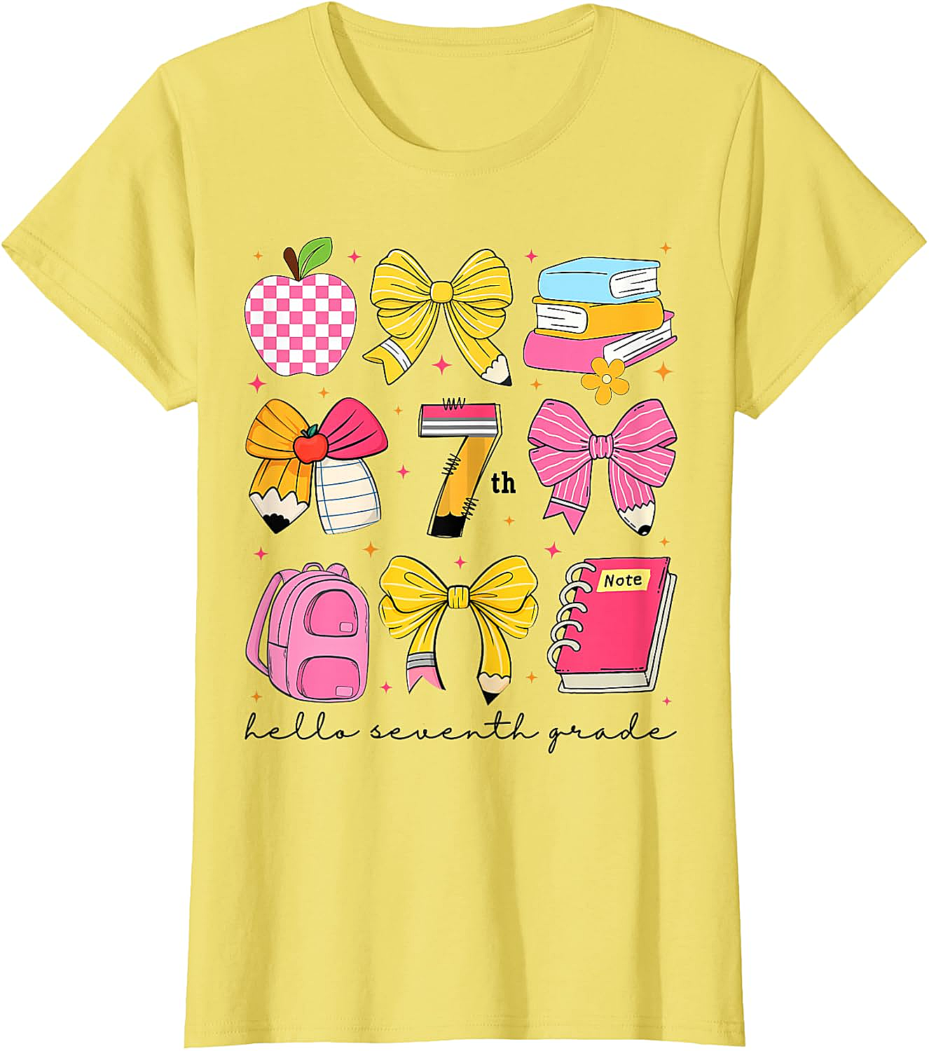 Hello 7th Grade Back to School Coquette Bow Girls T-Shirt