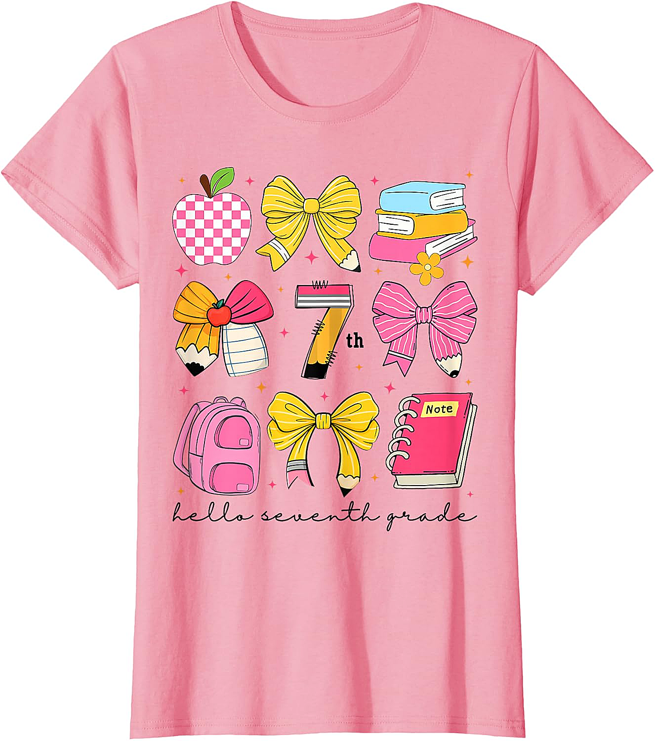 Hello 7th Grade Back to School Coquette Bow Girls T-Shirt