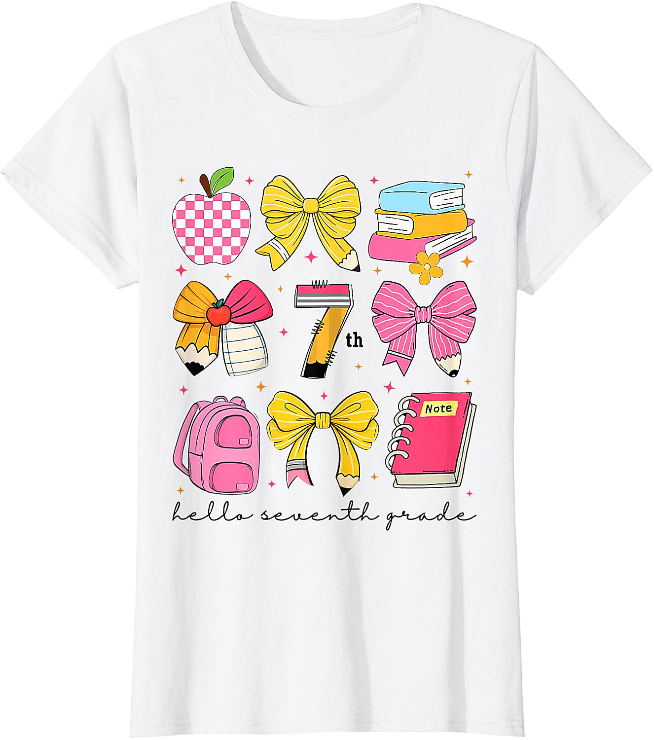 Hello 7th Grade Back to School Coquette Bow Girls T-Shirt