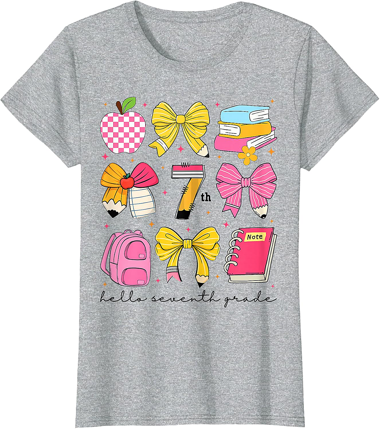 Hello 7th Grade Back to School Coquette Bow Girls T-Shirt