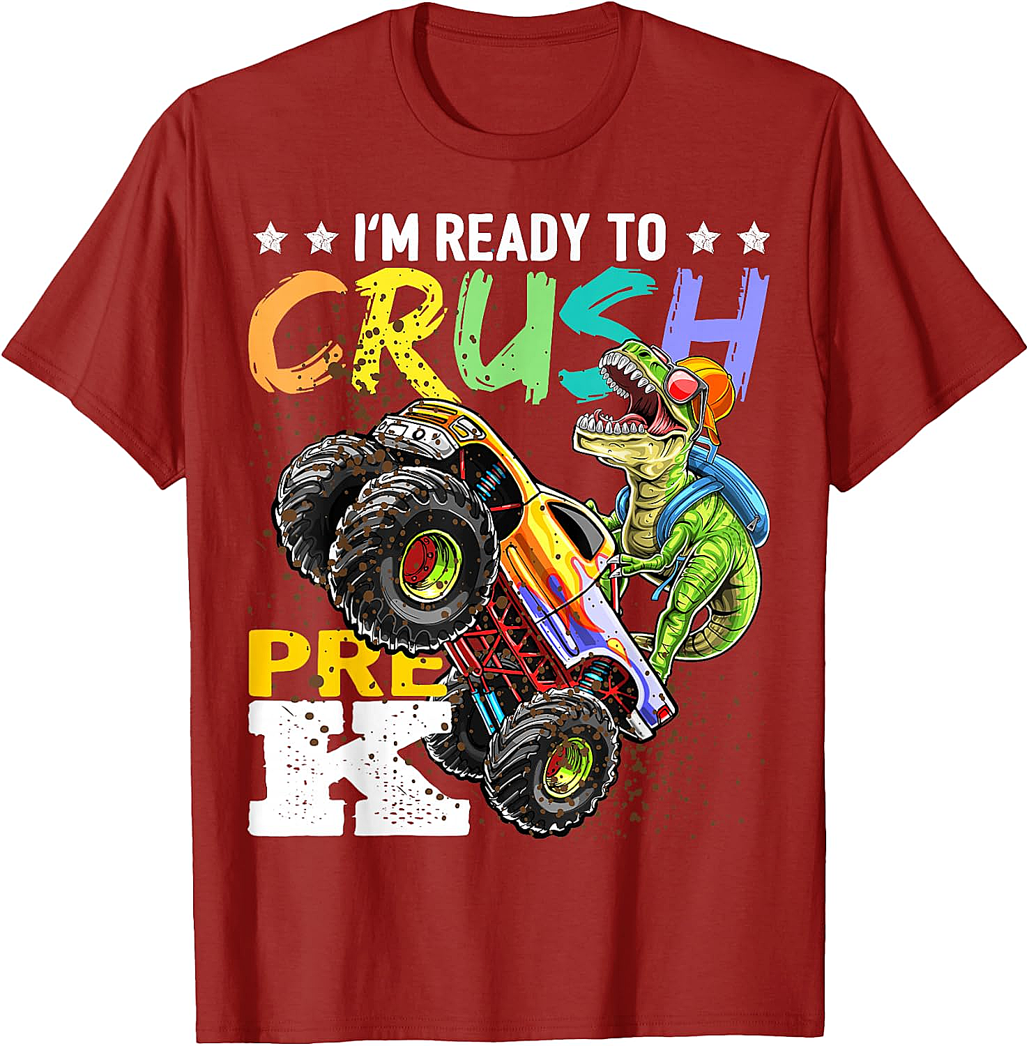 Crush Pre-K Dinosaur Monster Truck T-Shirt - Boys Back to School