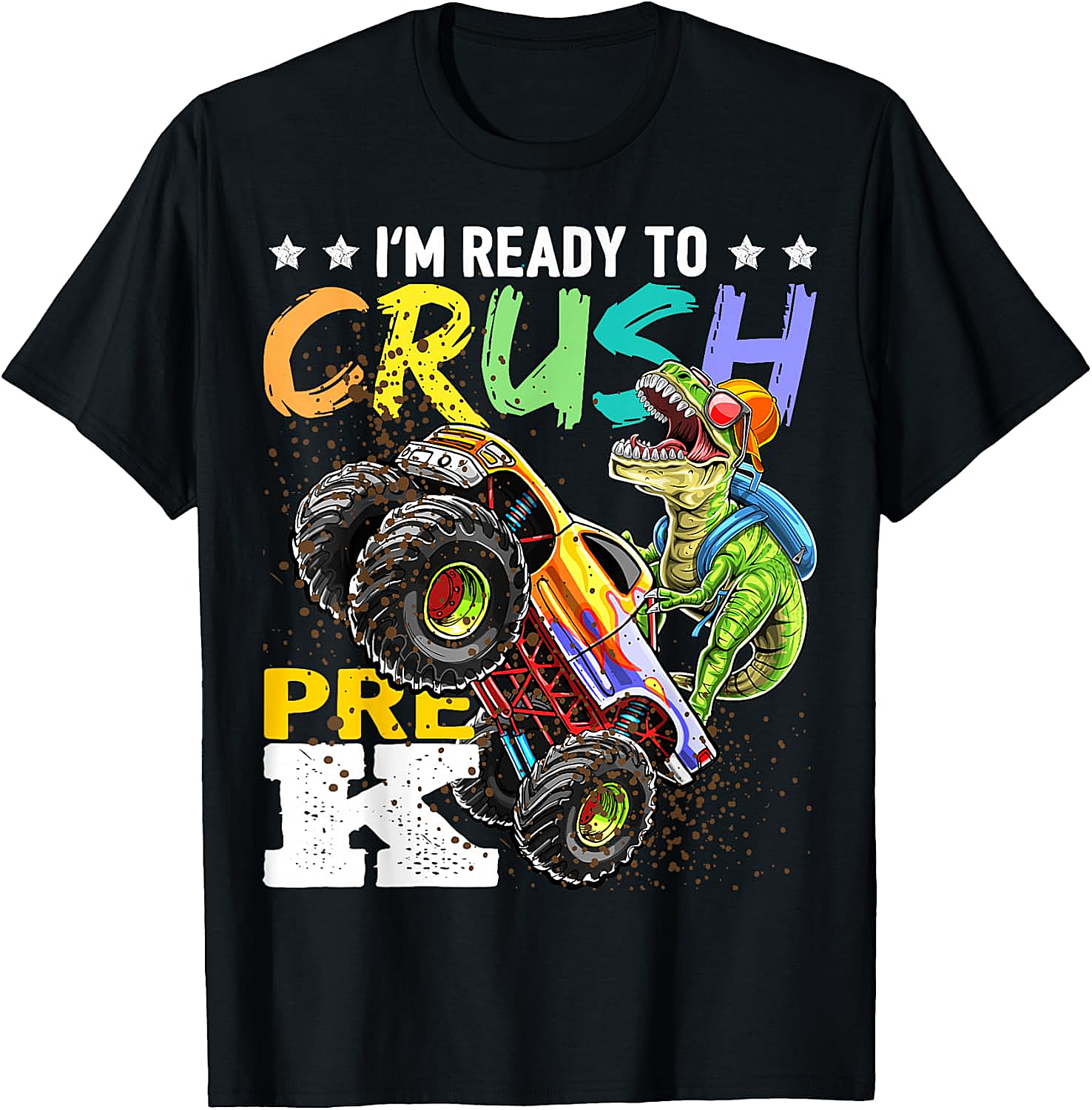 Crush Pre-K Dinosaur Monster Truck T-Shirt - Boys Back to School