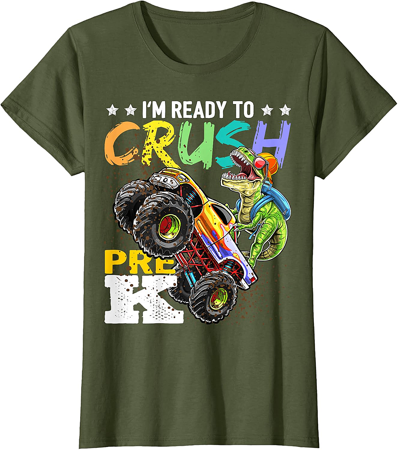 Crush Pre-K Dinosaur Monster Truck T-Shirt - Boys Back to School