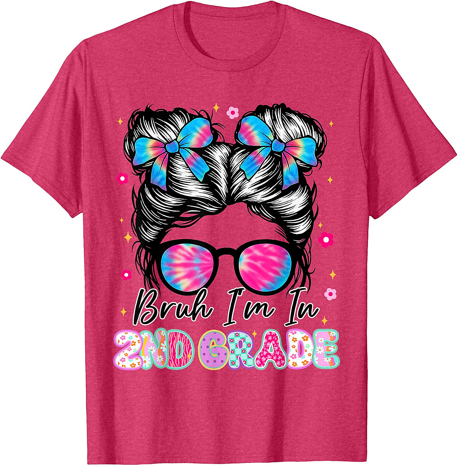 2nd Grade Messy Bun T-Shirt Funny Girls School Tee