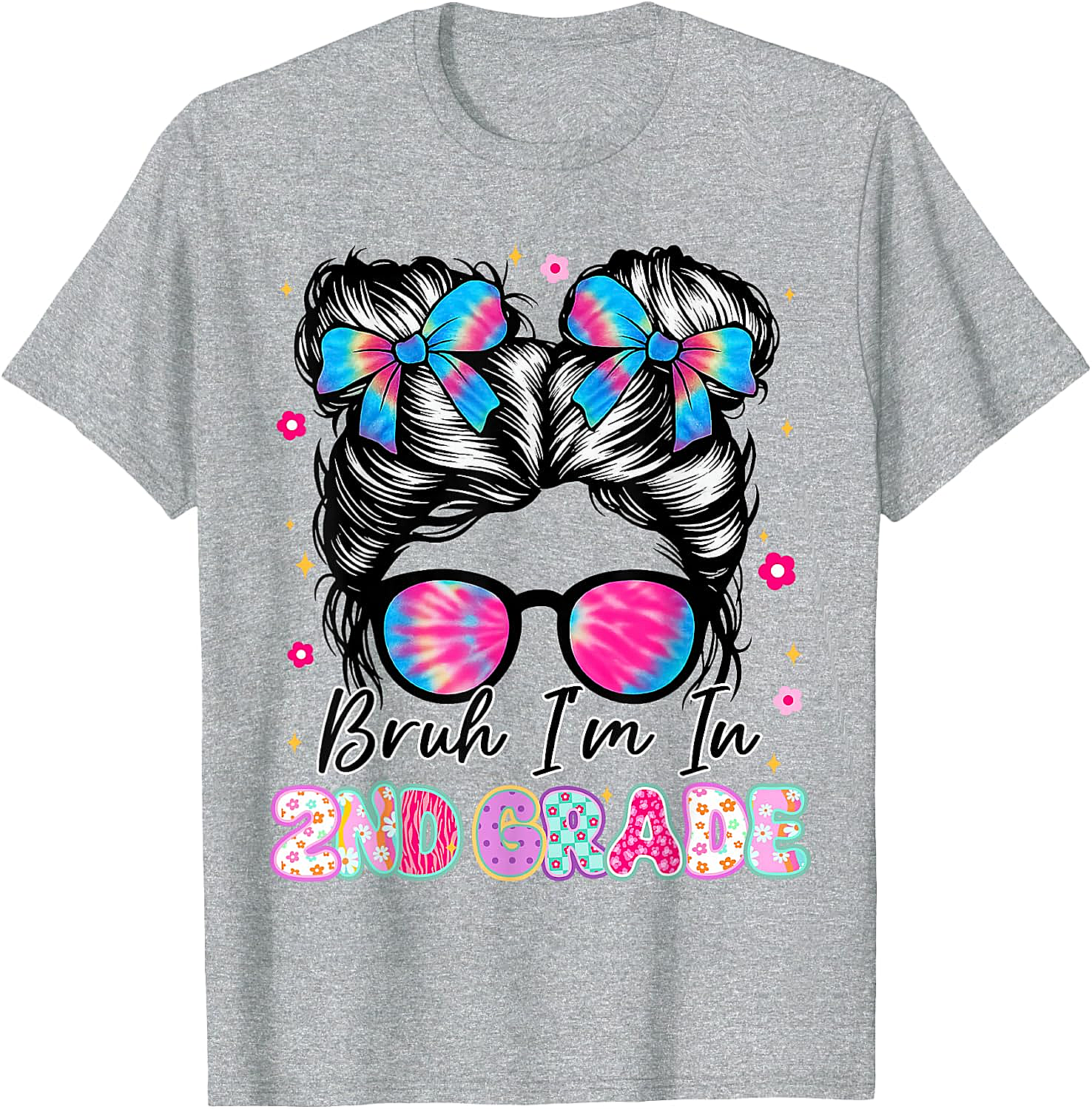 2nd Grade Messy Bun T-Shirt Funny Girls School Tee