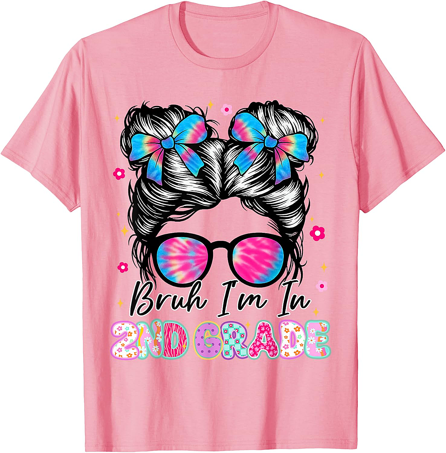 2nd Grade Messy Bun T-Shirt Funny Girls School Tee