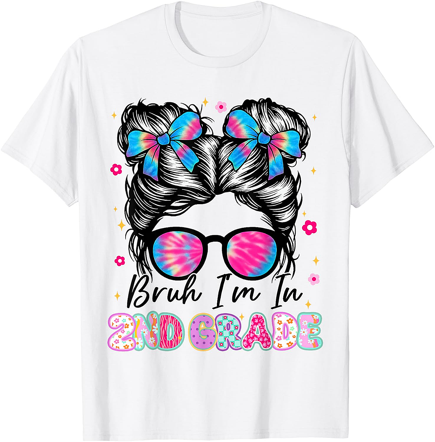 2nd Grade Messy Bun T-Shirt Funny Girls School Tee