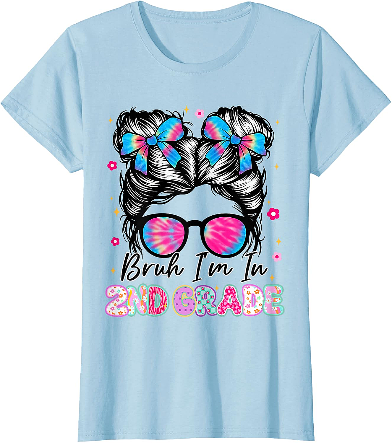 2nd Grade Messy Bun T-Shirt Funny Girls School Tee