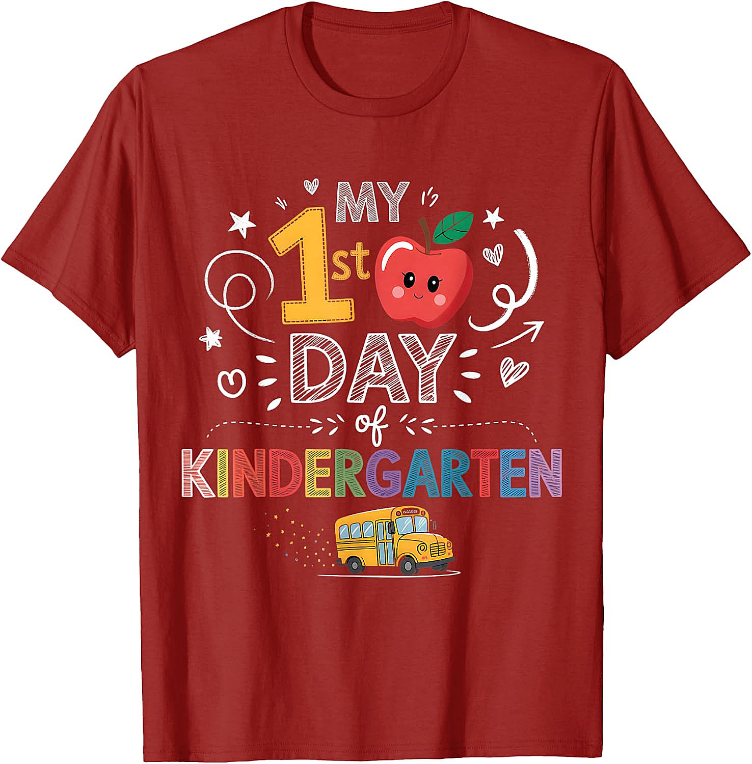 My 1st Day of Kindergarten T-Shirt - School Bus & Apple Tee
