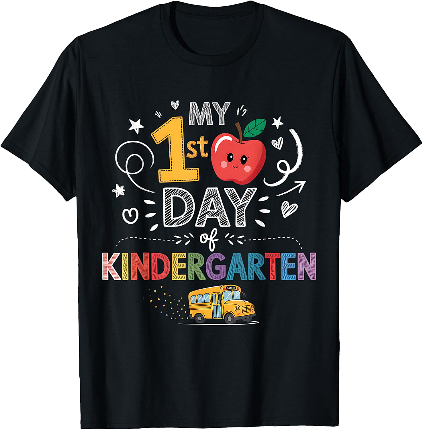 My 1st Day of Kindergarten T-Shirt - School Bus & Apple Tee