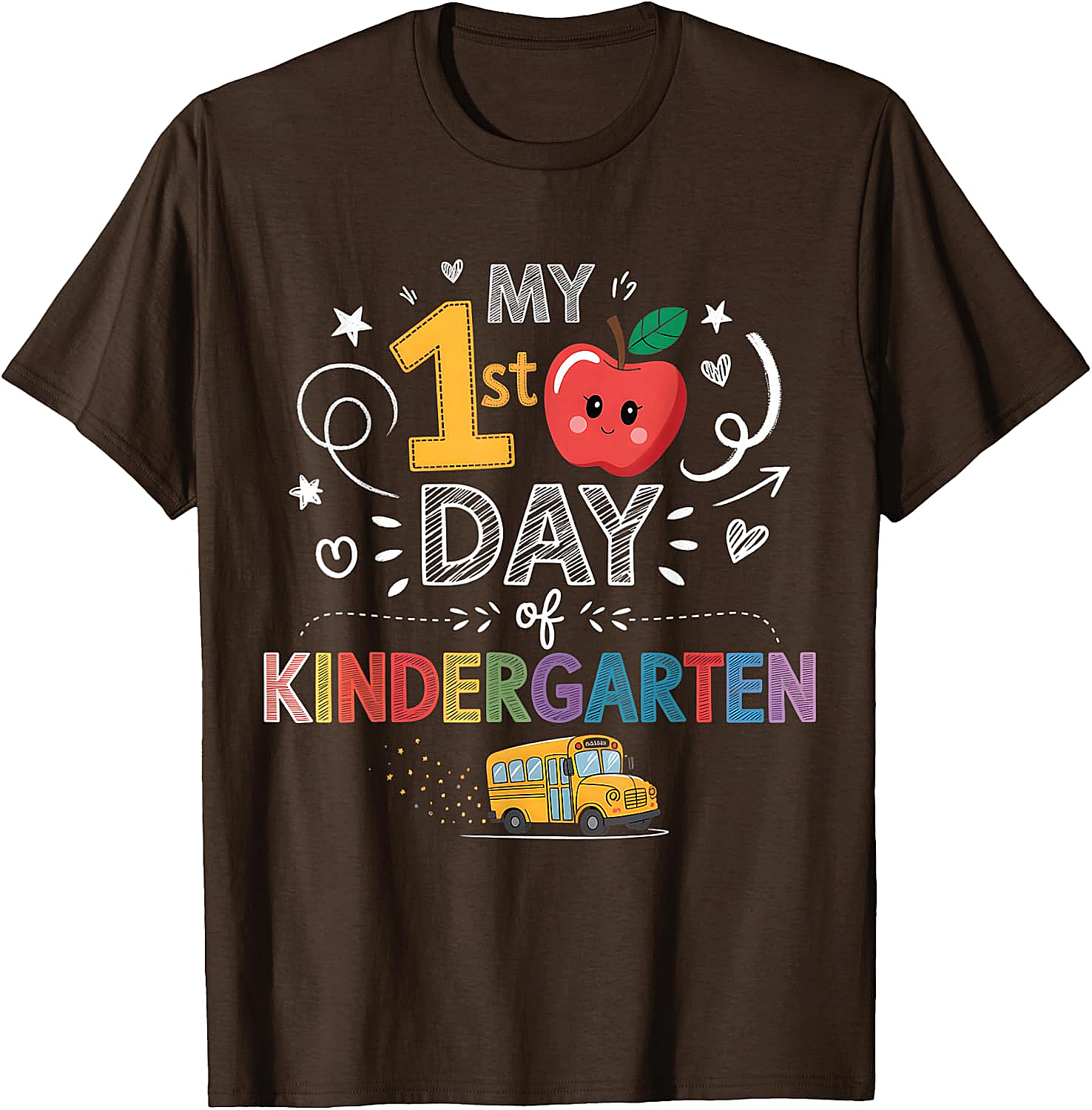 My 1st Day of Kindergarten T-Shirt - School Bus & Apple Tee