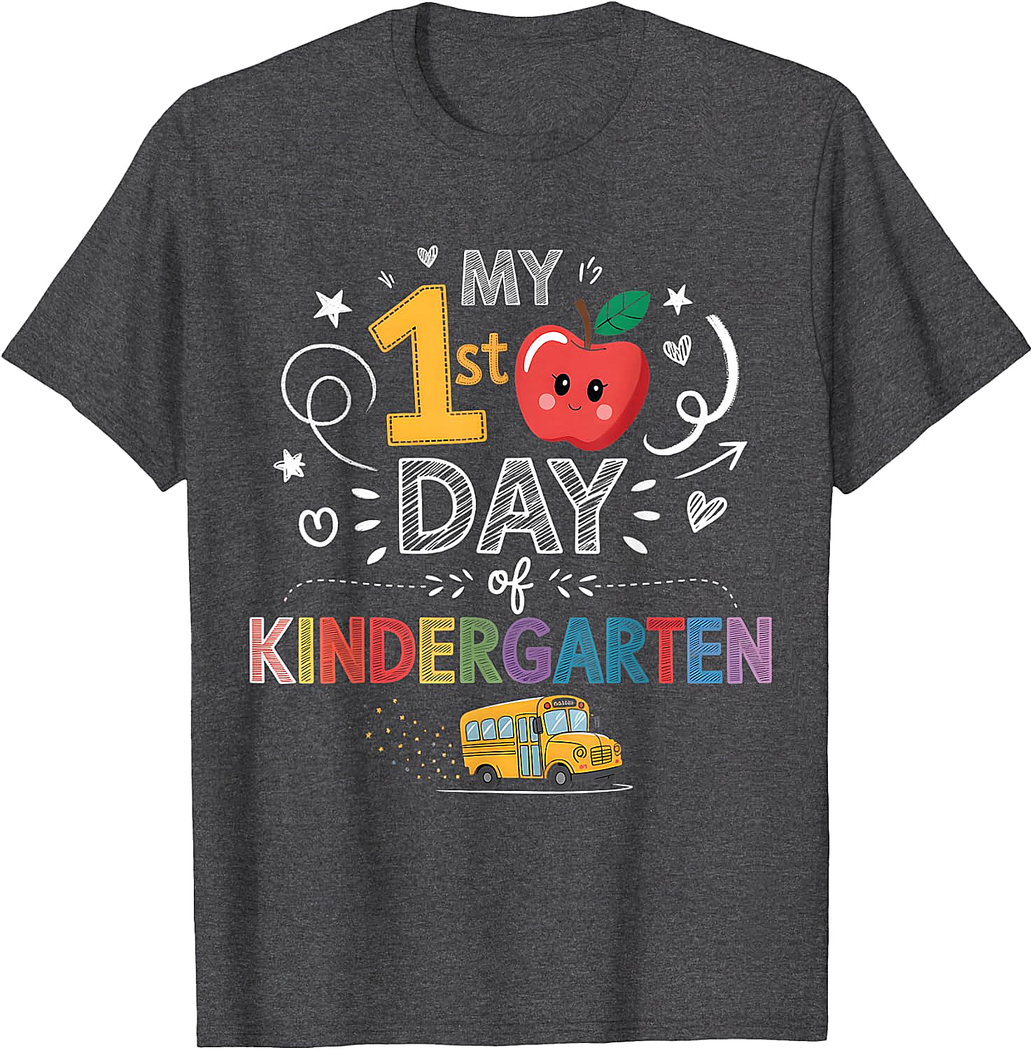 My 1st Day of Kindergarten T-Shirt - School Bus & Apple Tee
