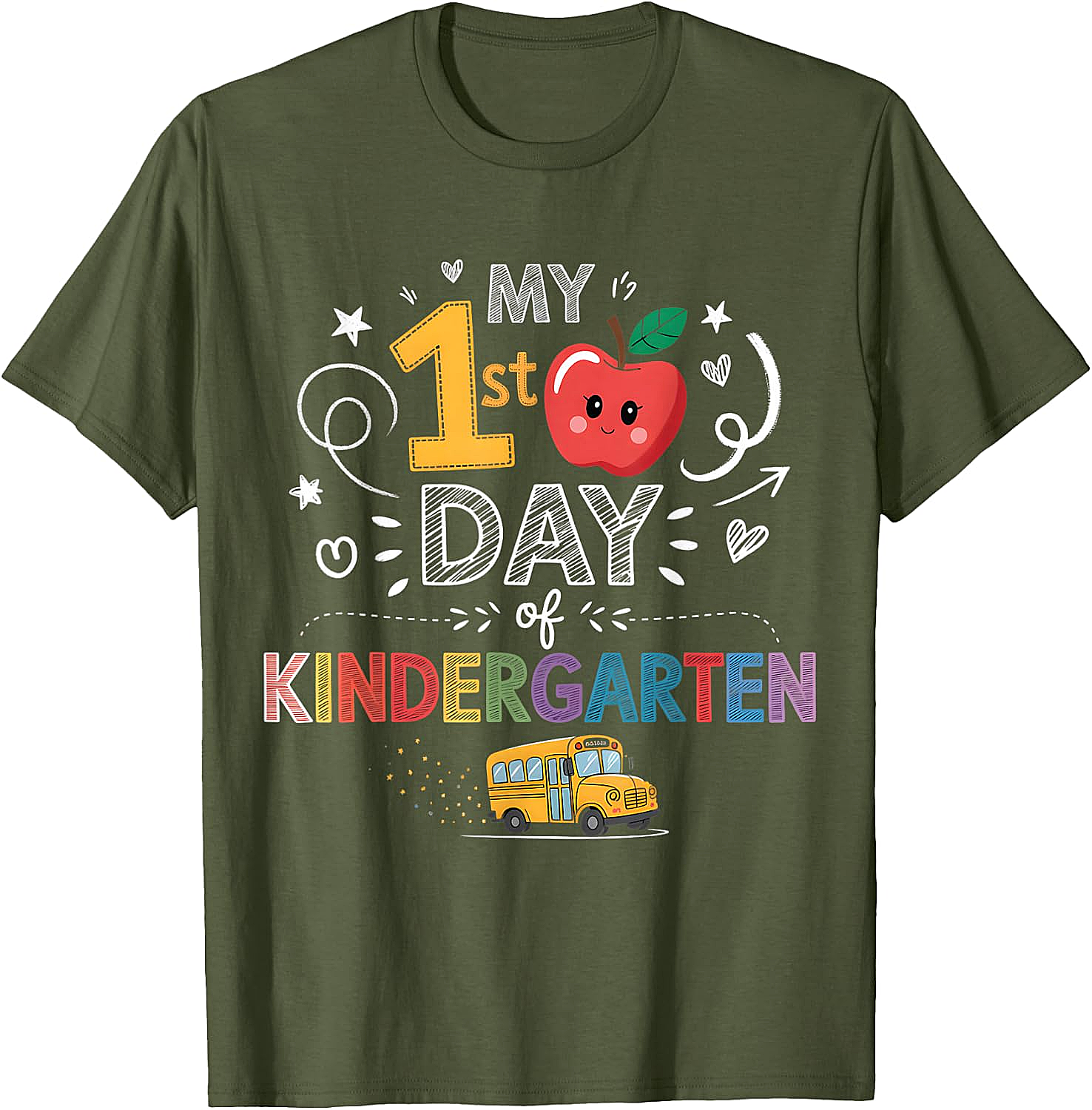 My 1st Day of Kindergarten T-Shirt - School Bus & Apple Tee