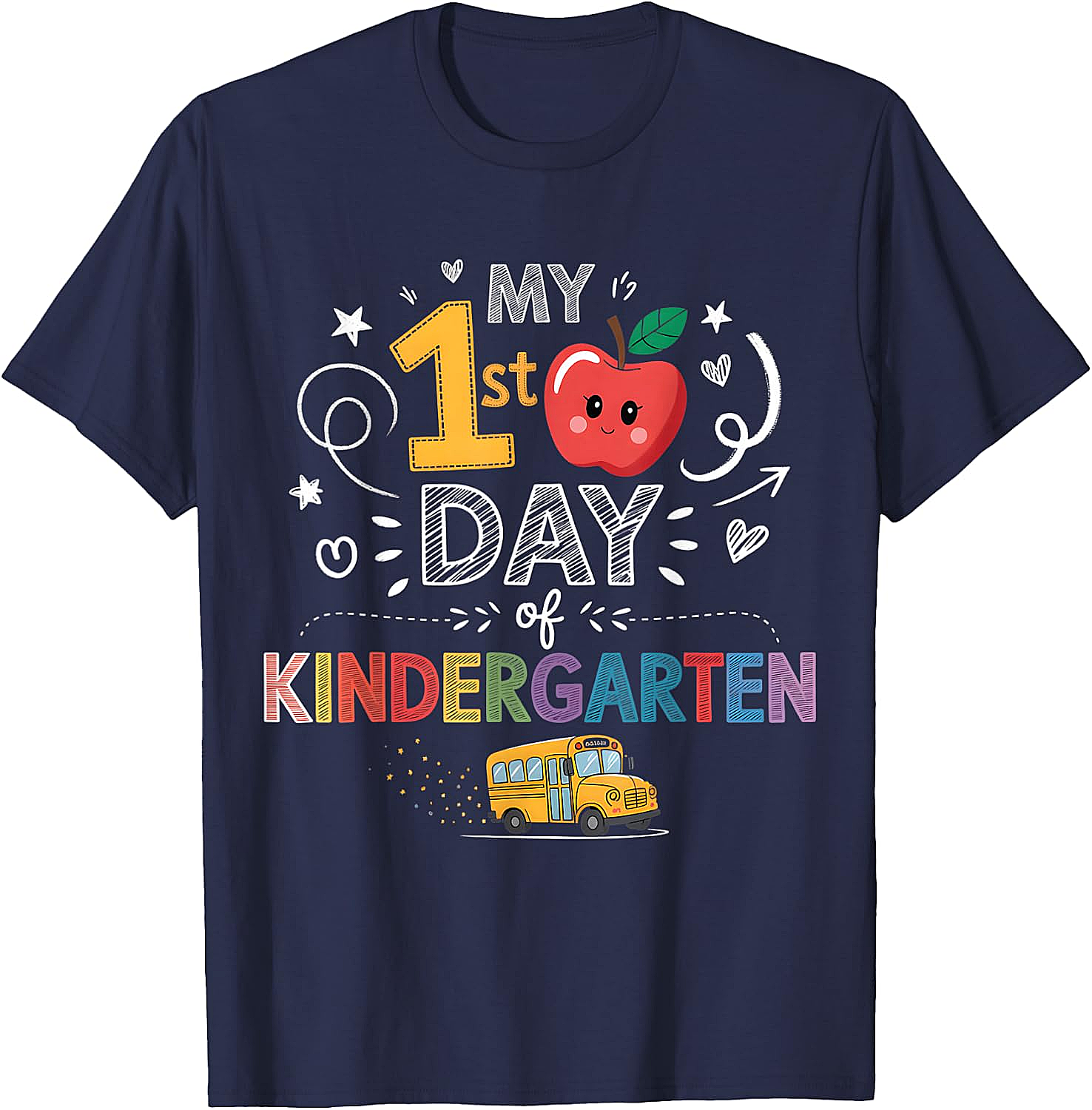 My 1st Day of Kindergarten T-Shirt - School Bus & Apple Tee